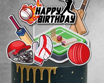 Cricket Theme Birthday Cake Topper Set | Boys Sports Birthday Party Cake Decoration