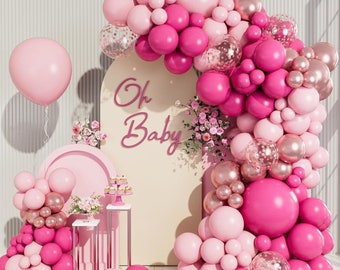 Barbie Themed  Balloon Garland Arch Kit | Hot Pink Metallic Rose Gold Confetti Balloons | Baby Shower Kids Birthday Party Decorations