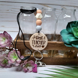 Teacher Gift, Teacher Lanyard, Personalized Silicone Beaded Lanyard, Leopard Apple Teacher Lanyard, Best Teacher, Chaos Coordinator