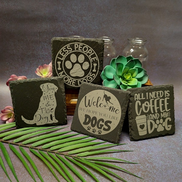 Dog Slate Coasters, set of 4, gift set, Cute Dog Coasters, Slate Coasters, Drink Coasters, Coasters, Mens Gift, Dog Lovers Gift, More Dogs