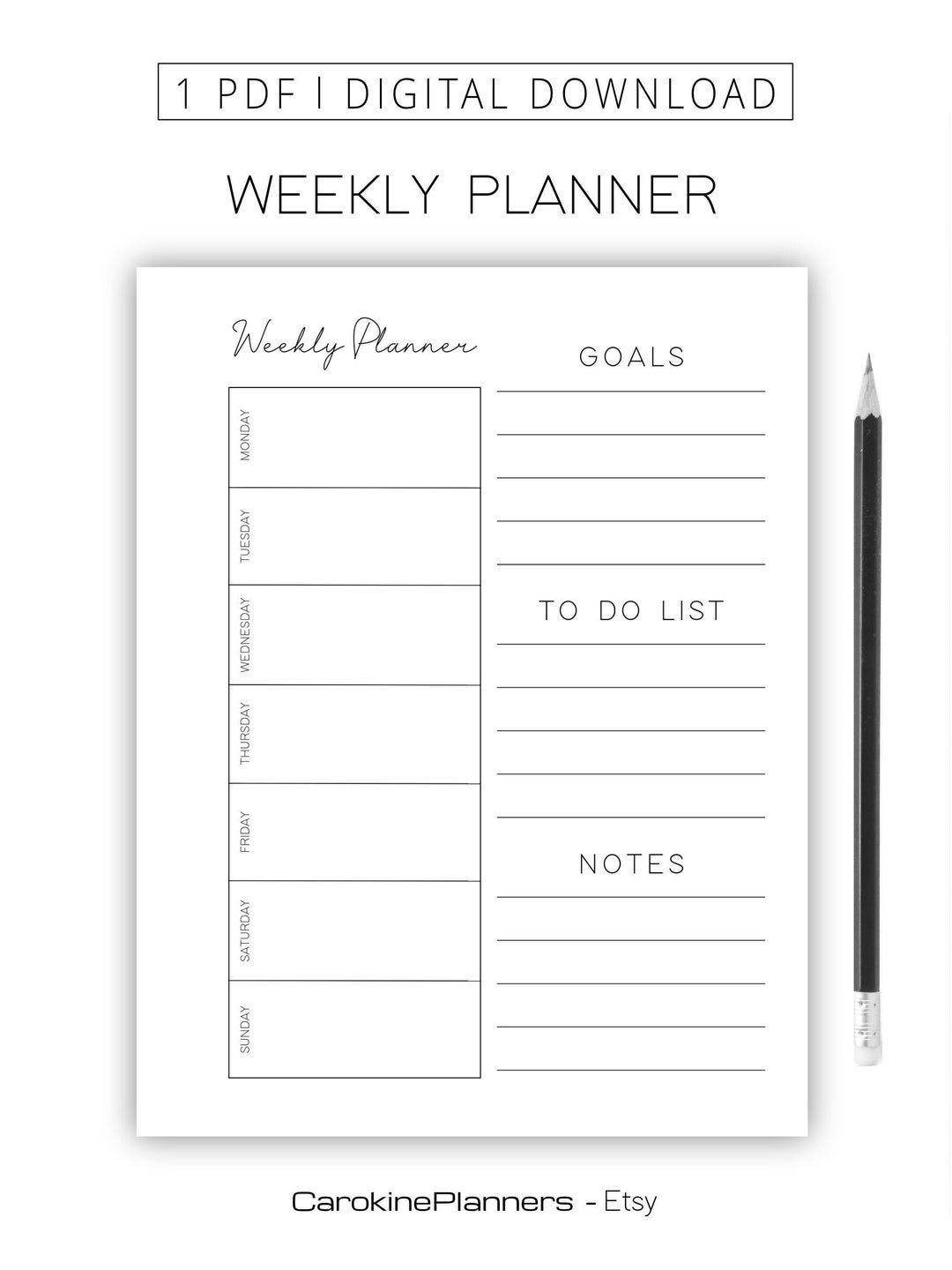 Weekly Planner L Digital Download L Printable L Black and White L ...