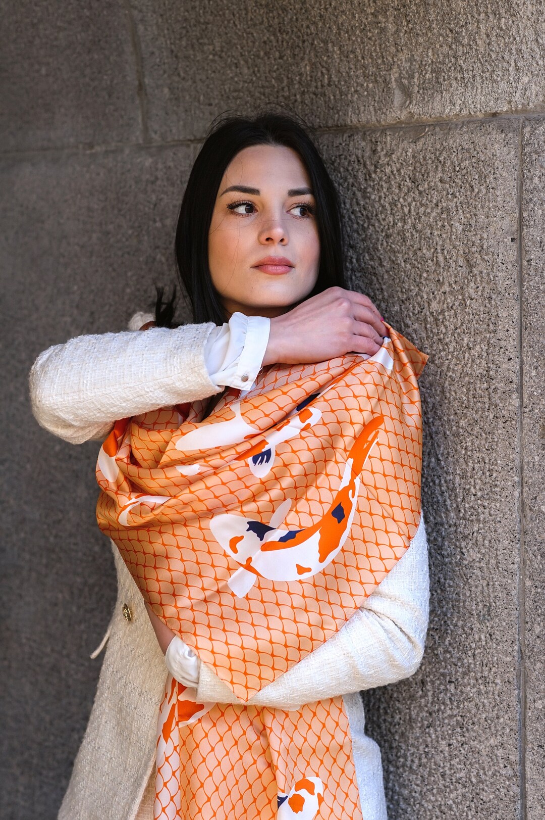 Scialle Fazzoletto Da Mettere In Testa Sciarpa Di Seta Con Carpa