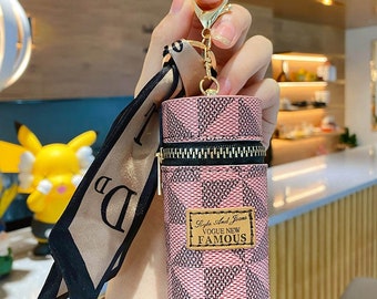 Leather Mini Keychain Bucket Lipstick Bag Charm Handbag Pendant