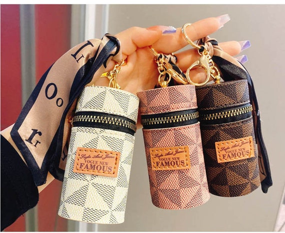 Luxury Leather Lipstick Bag Charm, Handbag Key Chain, Coin Purse Wallet Key  Ring
