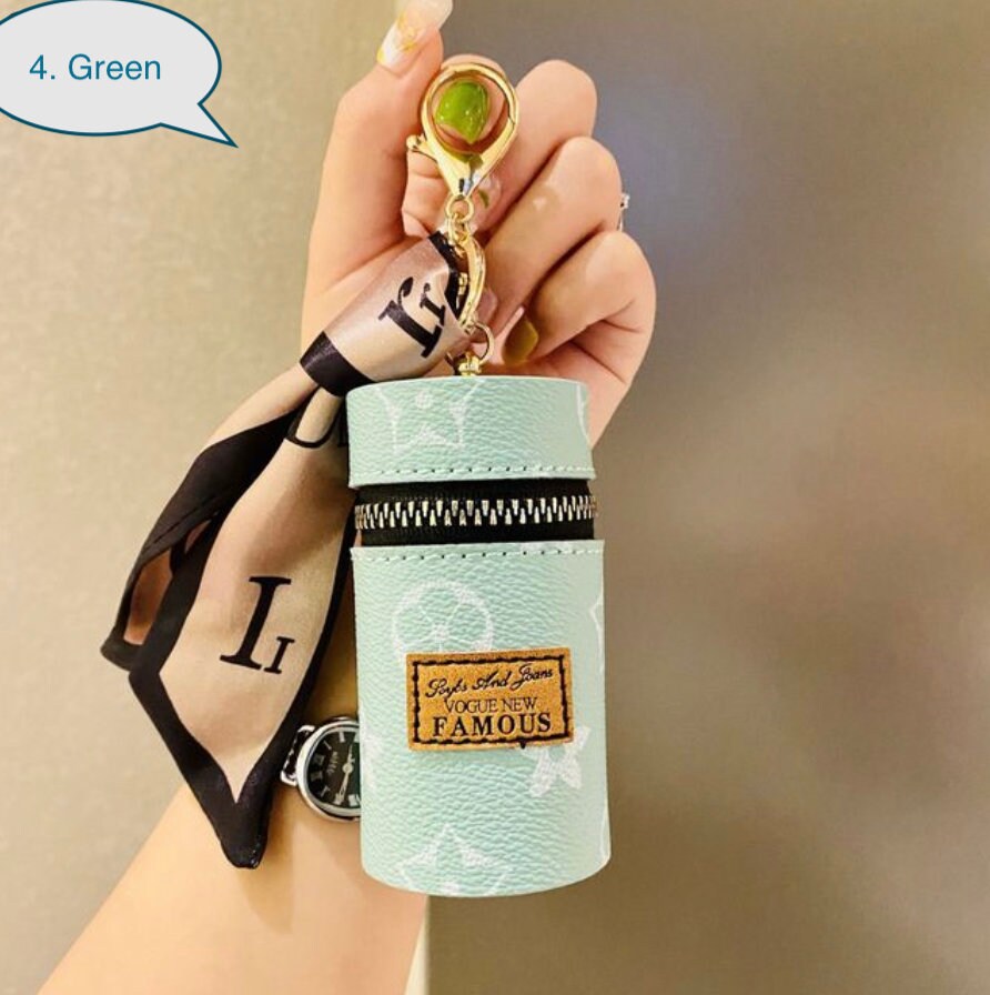 Women Luxury Leather Bucket Lipstick Bag Keychain Exquisite Personality  Storage Bag Pendant Accessories Key Ring Gift
