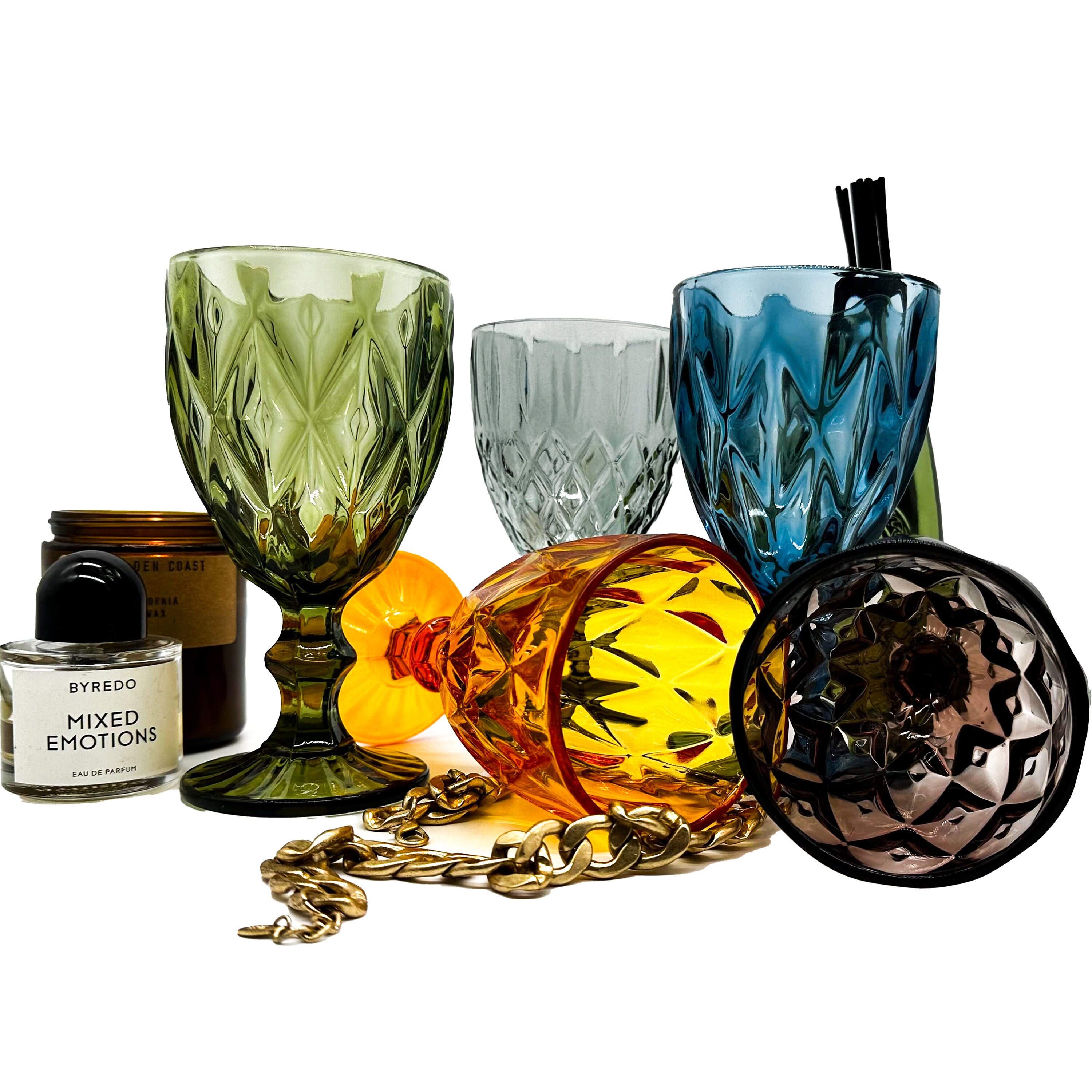 Colored Wine/water Glasses, Goblets, Vintage Style, Set of 2, Heavy