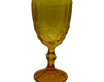 Pressed Glass Goblet, Colored Wine Cup, Cottagecore Drinkware, Retro Stemmed Glass, Boho Wedding