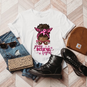 Pray, Believe, Fight Breast Cancer Shirt, Black Queen T-shirt , Pink Ribbon, Cancer Fighter, Breast Cancer Awareness Tee, Cancer Support
