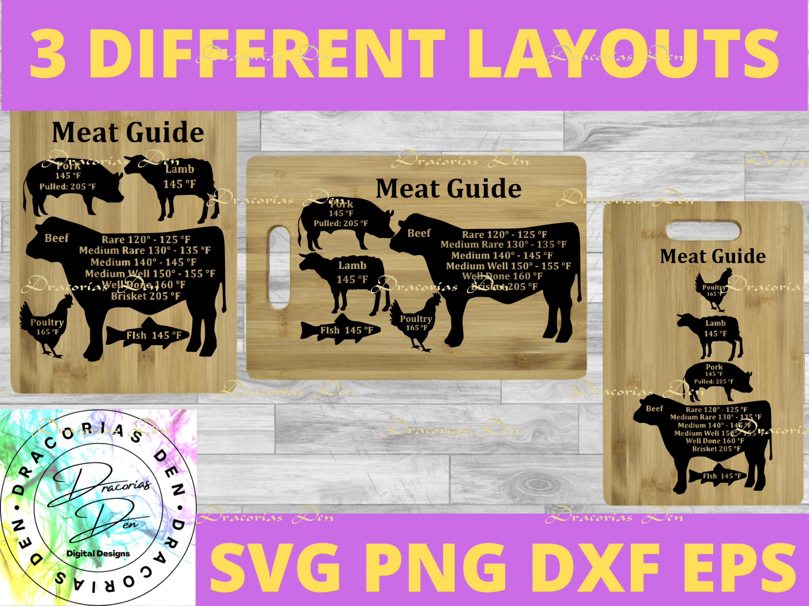 Meat Temperature Guide Laser Ready Cut File Two Designs Fahrenheit BBQ Cooking  Meat Chart Chicken Pork Beef Fish Grill Glowforge Muse (Instant Download) 