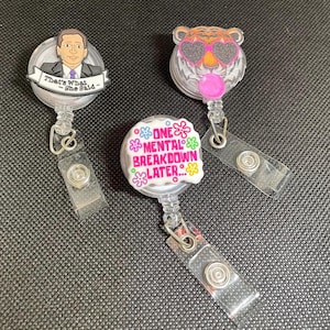 Funny badge holder, retractable ID holder with silicone or plastic design-nurse, tech, teacher, staff, handmaid gift, funny,