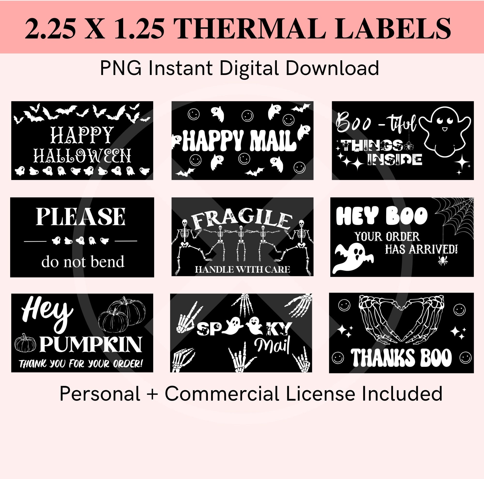 Téléchargement d'étiquettes d'imprimante thermique, 2.25 « x 1.25 », Étiquettes thermiques d'Halloween, Fichier d'imprimante thermique, Autocollant PN