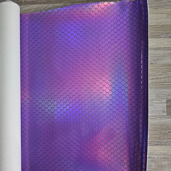 Holographic mermaid scale embroidery vinyl, 12×52 ROLL Lavender mermaid faux leather, Holographic purple scale vinyl