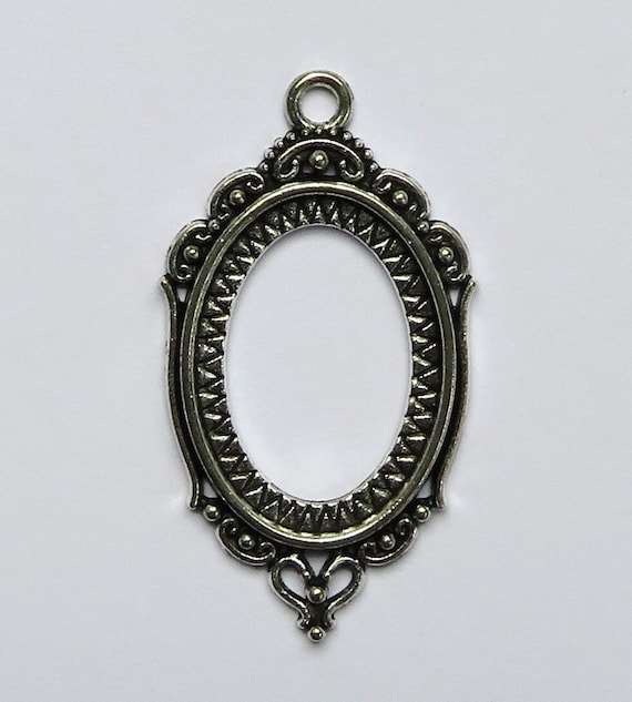 Antiqued Silver Scrolled Open Back Cameo Cabochon Bezel Setting 25x18mm  Pieces