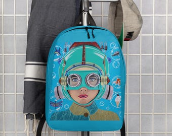 Mochila espaçosa com compartimento para laptop e bolso traseiro oculto (capacidade de 20 litros).