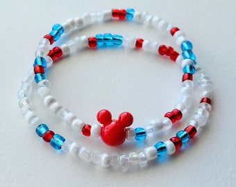 Red, White, and Blue Mickey Mouse Inspired Stretchy Beaded Bracelets