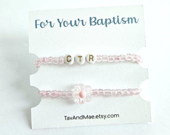 CTR Pink Flower Bracelets, Baptism Gift