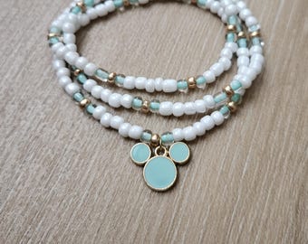 Turquoise, Gold, and White Mickey Mouse Inspired Stretchy Bracelet Set