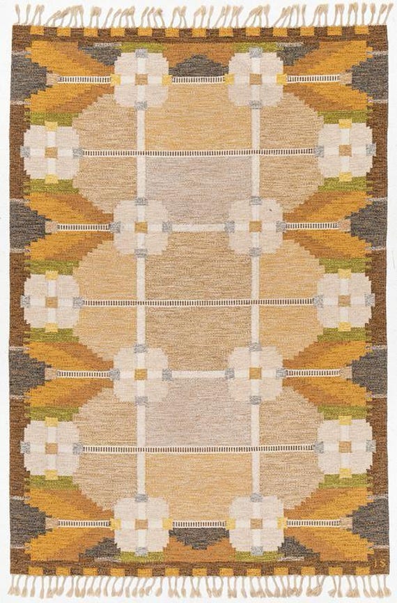Earth Tone Rug 6x9, Wool, Mustard Yellow, Fringe Edge Rug