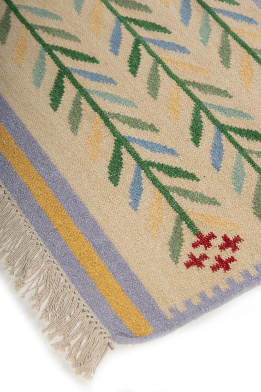 Kilim Rugs Border Nordic Floral Border Kilim Rug in Blue, Cream & Green | Swedish Style ...