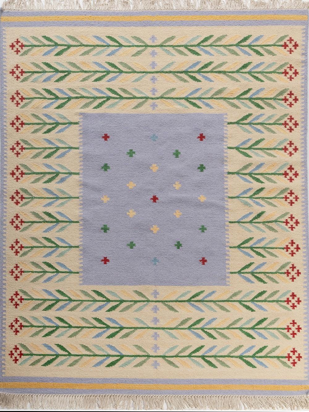 Kilim Rugs Border Nordic Floral Border Kilim Rug in Blue, Cream & Green | Swedish Style ...