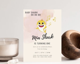 Baby Shark Birthday Invitation - Self Editable Template for Kids Party Invite | Girl Birthday | Pretty | DIGITAL | Downloadable