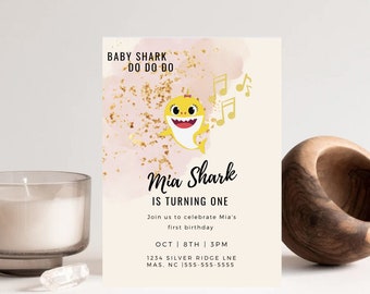 Baby Shark Birthday Invitation - Self Editable Template for Kids Party Invite | Girl Birthday | Pretty | DIGITAL | Downloadable
