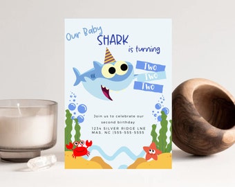 Baby Shark Birthday Invitation - Self Editable Template for Kids Party Invite | Girl Birthday | Pretty | DIGITAL | Downloadable