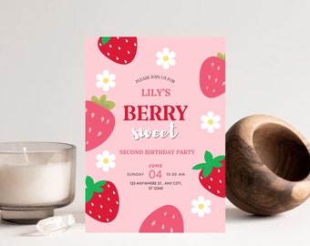 EDITABLE Berry First Birthday Invitation Template, Strawberry Birthday Invite, Instant Download, Printable Girl Invite, first birthday
