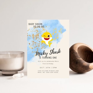 Baby Shark Birthday Invitation - Self Editable Template for Kids Party Invite | Girl Birthday | Pretty | DIGITAL | Downloadable