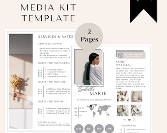 Minimalist Media Kit & Rate Card Template | Instagram Influencer, Blogger Media Kit, Rate Sheet Template, Canva Template, Social Media Kit