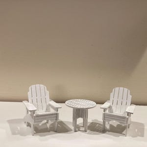 Miniature 1/24 white lounge chair w/table and or you can purchase single chair for dollhouse.