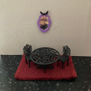Miniature 1/24th scale spider web table set and or spooky mirror for your dollhouse/shadow box/room box/diorama.