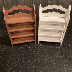 Miniature 1:12th scale scroll bookcase in brown or black for dollhouse/shadow box/room box/diorama.