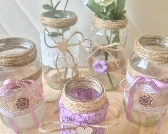 Rustic Lilac and Lace Jars