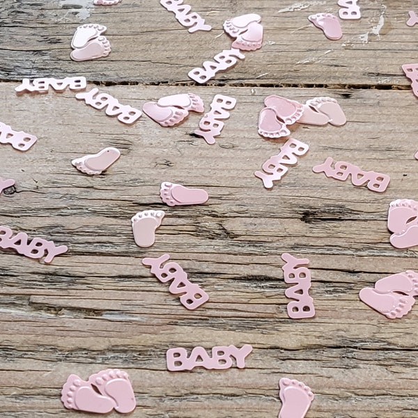 Baby Shower Decorations Pink, 80 Pcs, Table Confetti New Baby Girl Feet, Girl, Christening, Embellishments, Gender Reveal, Naming Ceremony