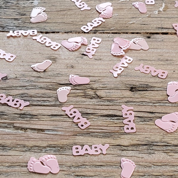 Baby Girl Decorations, Table Confetti 80 Pcs, New Feet, Pink Christening Decorations, Gender Reveal Embellishments, Party Decor Celebrate