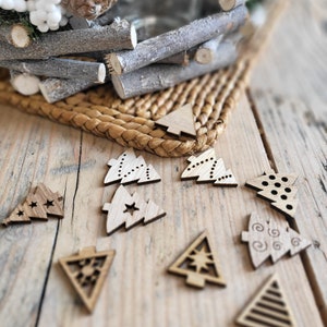 Wooden Christmas Decorations, 10 Pcs, Rustic Small Christmas Tree Confetti, Rustic Table Decor, Festive Holiday Scrapbooking