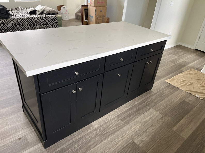 6ft Black Kitchen Island With Quartz Top Etsy