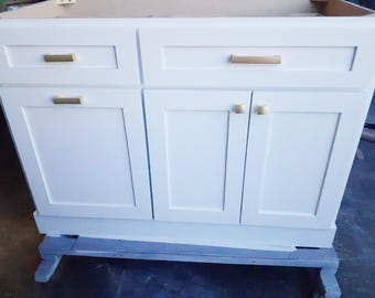 4ft White Kitchen Island W/white Quartz Top