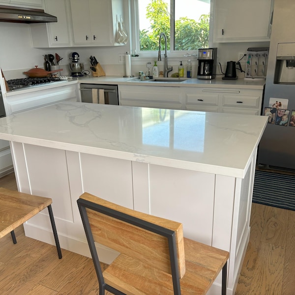 5ft White Kitchen Island with Quartz Top - Modern Storage Cabinet for Open Kitchens I Custom Built and Fast Shipping