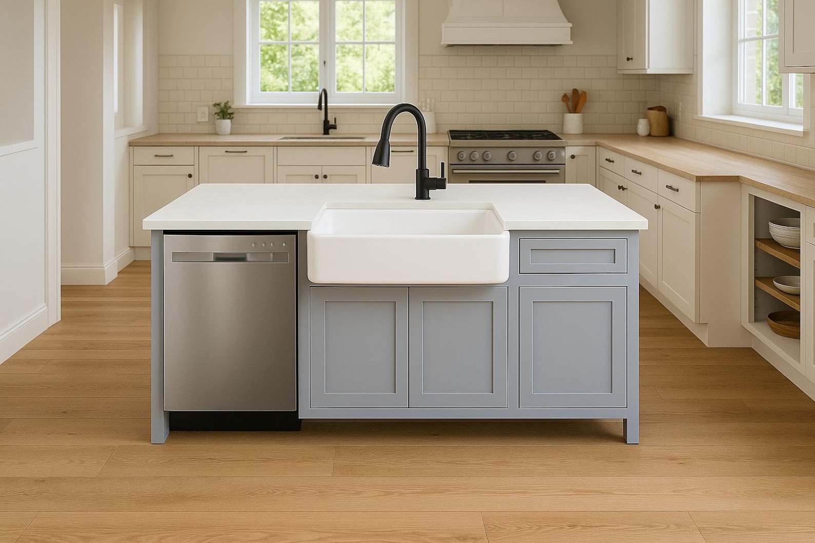 7ft Kitchen Island With Sink-dishwasher, White Quartz Top - Etsy