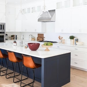 7ft black kitchen island with white quartz