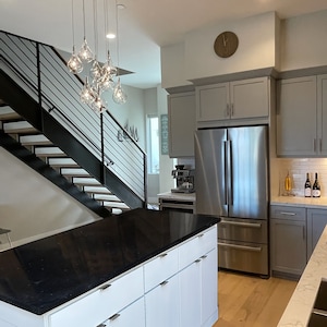 6ft white kitchen island with black quartz top