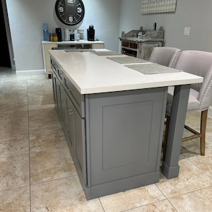 6ft Custom Kitchen Island - Pure White Quartz Top, Trash Try & Roll-Out I Fully Assembled