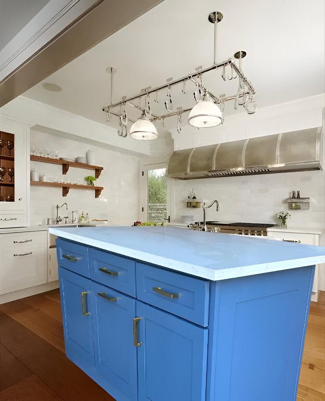 5ft blue kitchen island with quartz t...