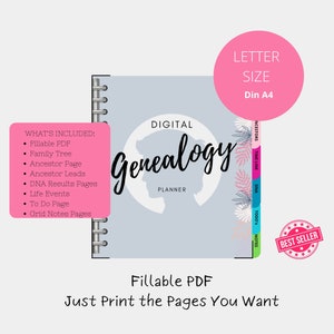 Fillable Genealogy Tracker Ancestry scrapbook paper A4 Ancestry Printable Planner Digital download Family Tree  Family History