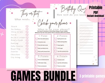 Paquete de juegos de cumpleaños para niña: juegos de fiesta imprimibles para ella