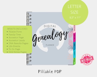 Fillable Genealogy Form Tracker Ancestry scrapbook paper Ancestry Printable Planner Digital download Family Tree, Family History etc