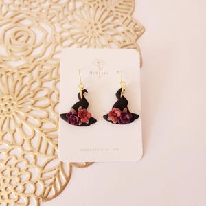 Witch Hat Clay Earrings – Spooky Halloween Polymer Clay Earrings, Witchy Dangle Earrings