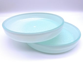 Handmade Recycled Glass Plate Set: Green & White Dessert Plates